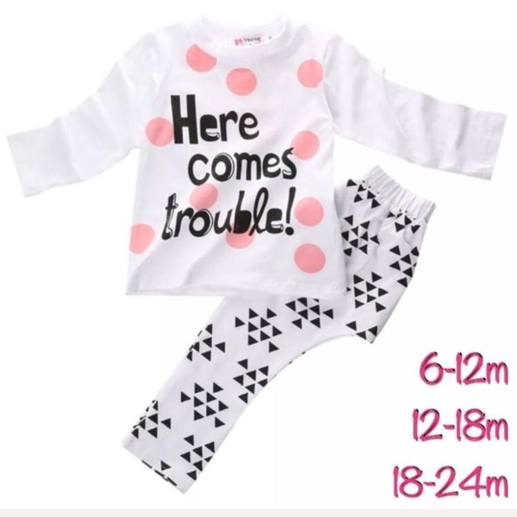 2 Piece Outfit Here Comes Trouble - Funny Shirt (Outfit) - Picture 3 of 5